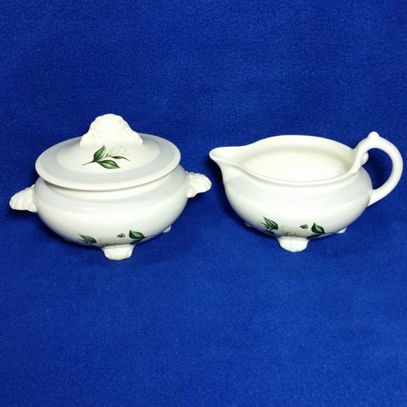 Homer Laughlin Nautilus Grey Gardenia Footed Sugar Bowl and Creamer Set - Picture 9 of 10